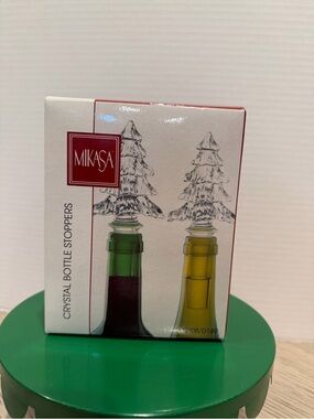 Mikasa Holiday Classics Fine Crystal Tree Shaped Bottle Stoppers Boxed New Gift